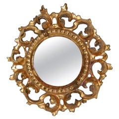 Small Italian 18th Century Round Baroque Giltwood Mirror
