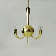 Small Italian 1930s Art Deco Brass Three Lights Ceiling Lamp