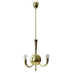 Small Italian 1930s Art Deco Brass Three Lights Ceiling Lamp