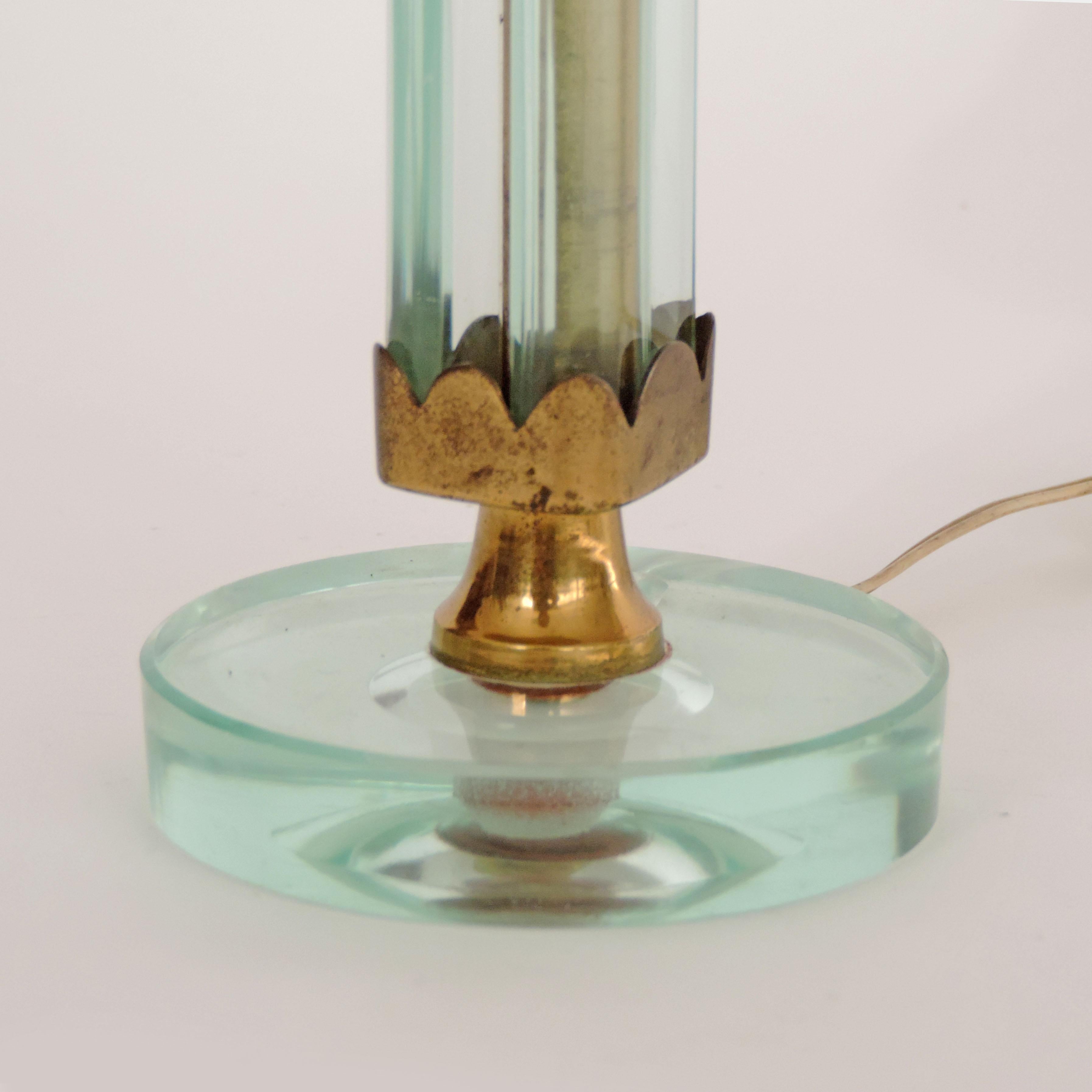 Small Italian 1940s glass and brass table lamp,
Attributed to Fontana Arte or Brusotti.