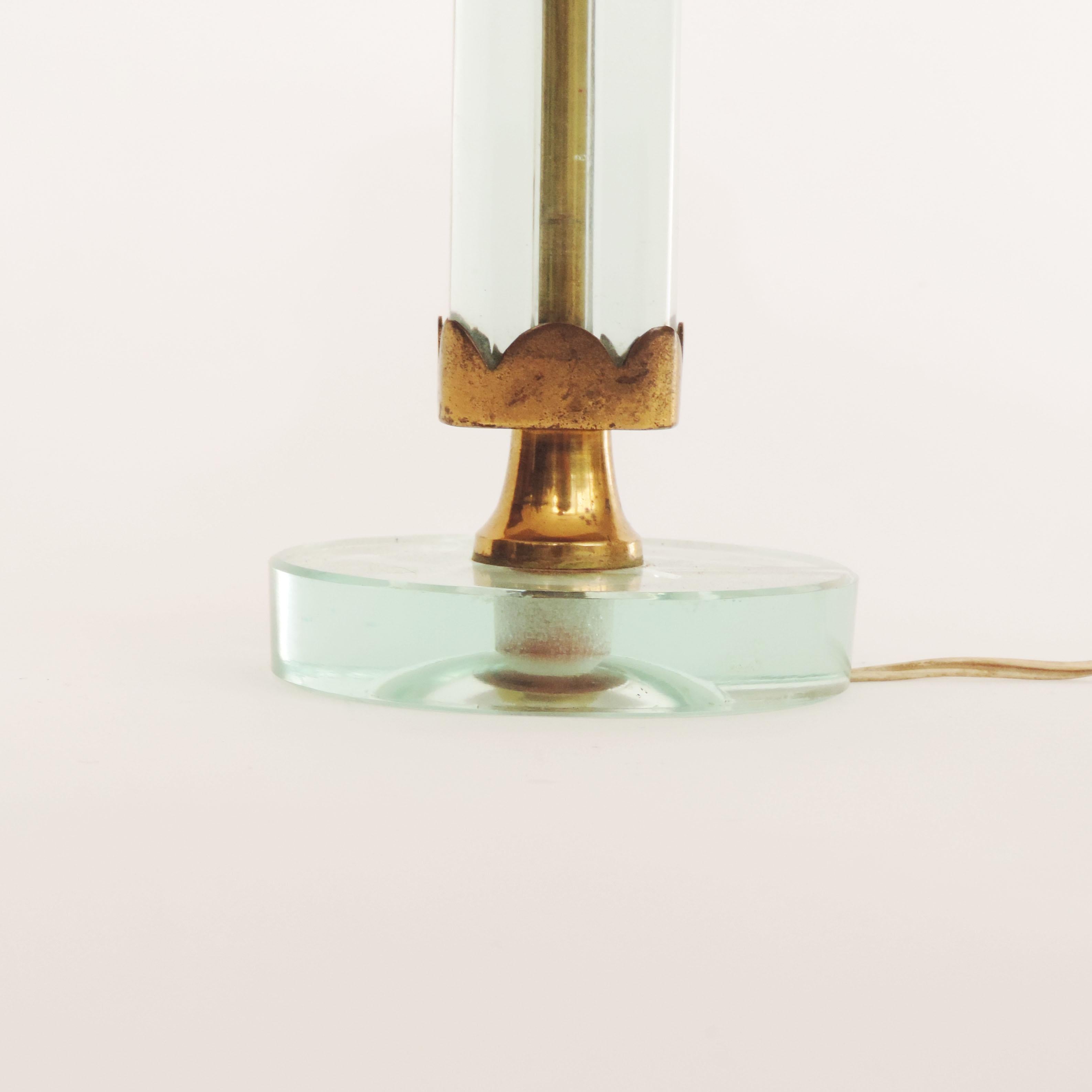 Mid-20th Century Small Italian 1940s Glass and Brass Table Lamp