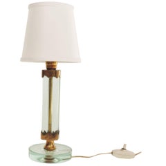 Small Italian 1940s Glass and Brass Table Lamp