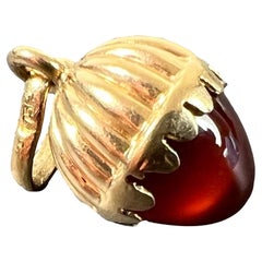 Small Italian Acorn Carnelian Chalcedony 18K Yellow Gold Charm Pendant