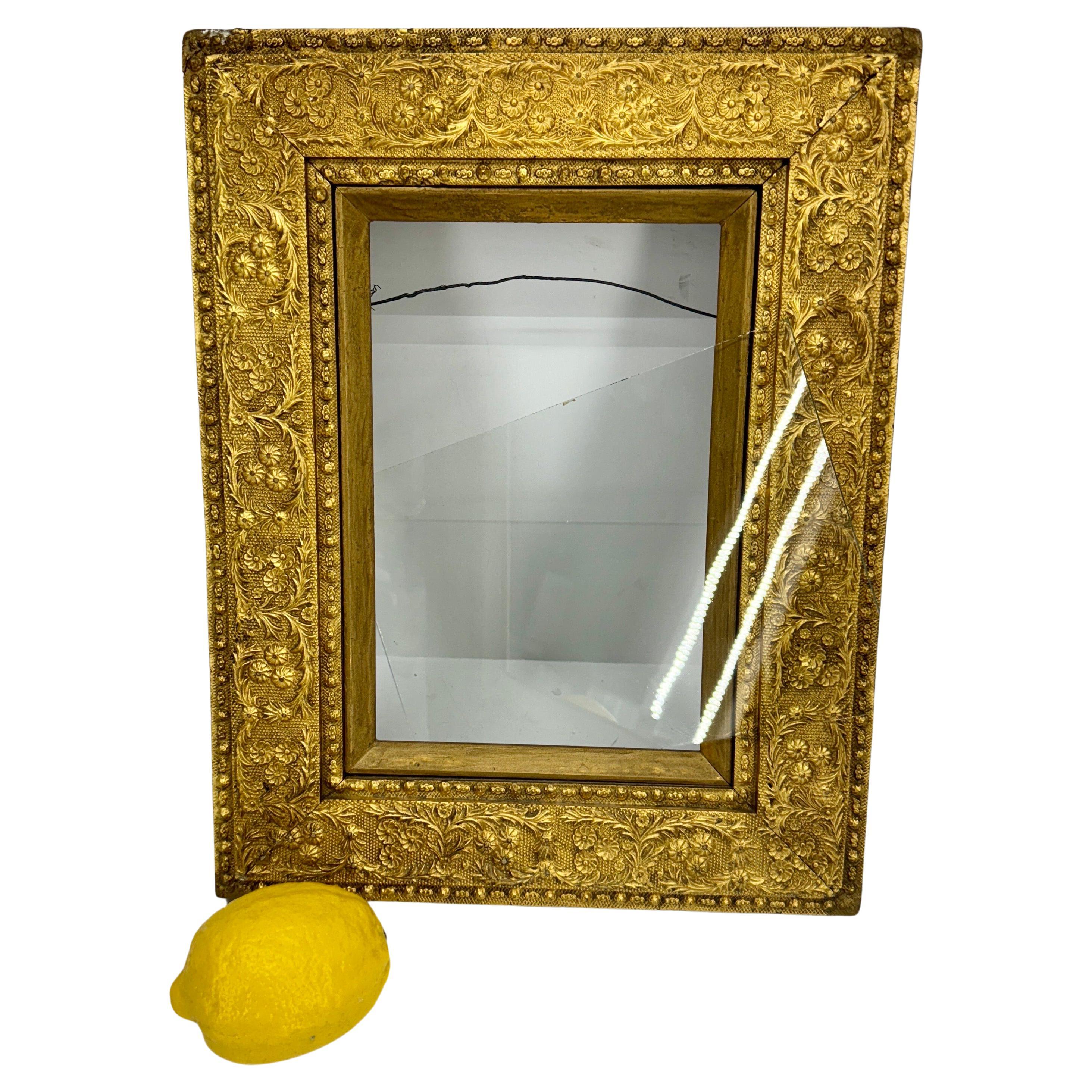 Antique Rectangular Gilded Frame, Italy Late 19th Century 
Glass is included
Inside measurements are  6 by 9 inches.