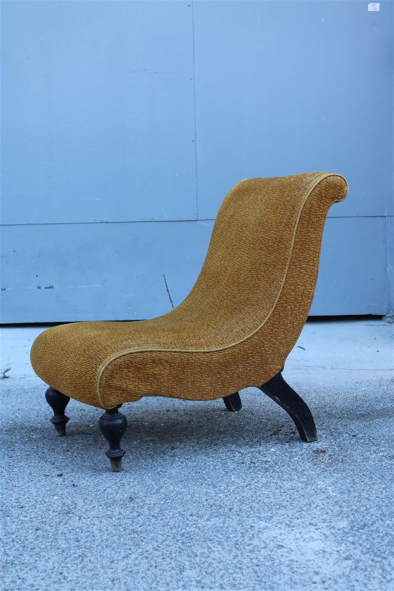Mid-Century Modern Small Italian armchair in yellow fabric with wooden feet Carlo Mollino Style For Sale