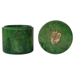 Small Italian Art Deco Style Trinket Jar in Green Marble, 1940s