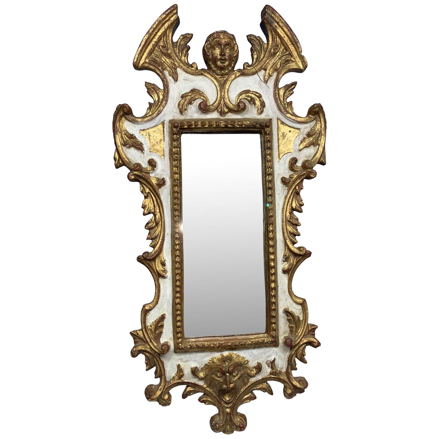 Small Italian Baroque Style Gilded Wall Mirror, Marked Florentia