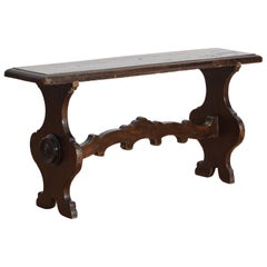 Small Italian Baroque Style Walnut Trestle-Form Bench, mid 19th century