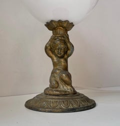 Small Italian Bronze Cherub Table Lamp With Opaline Orb Sphere