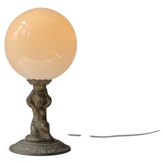 Small Italian Bronze Cherub Table Lamp With Opaline Orb Sphere