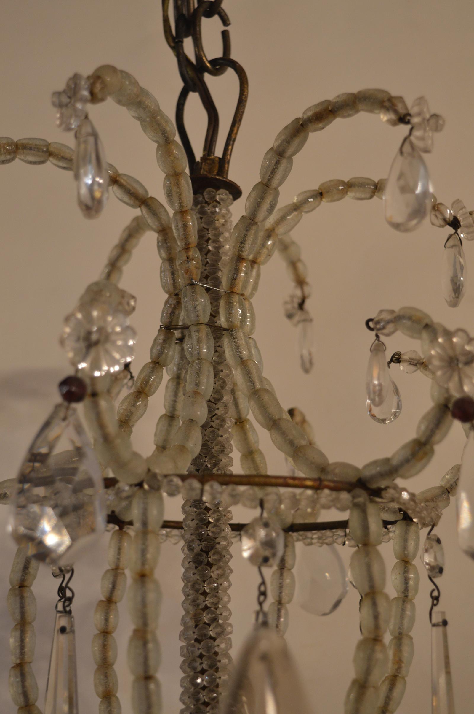 Small Italian Chandelier with Rock Crystal In Excellent Condition For Sale In Los Angeles, CA