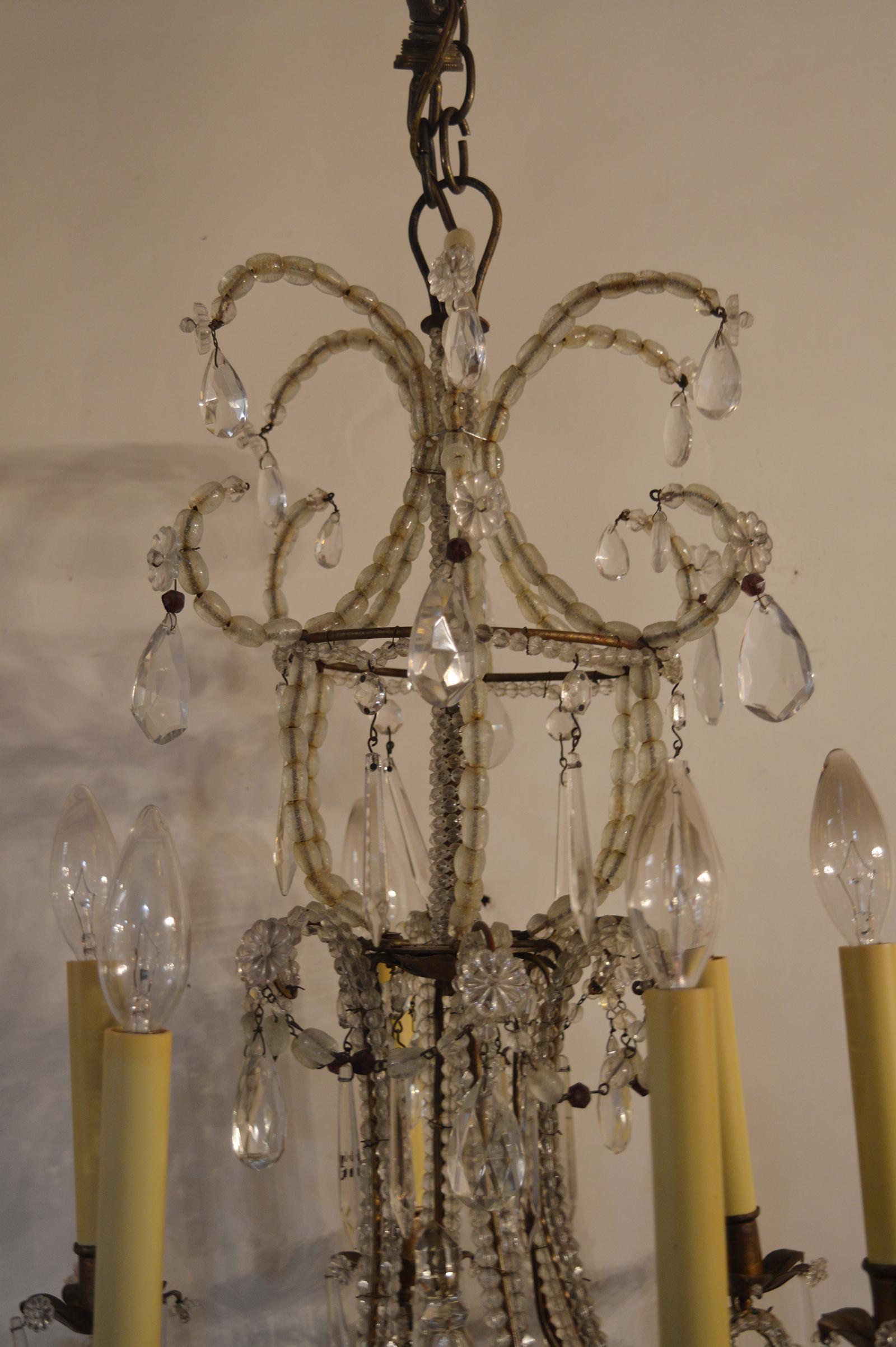 20th Century Small Italian Chandelier with Rock Crystal For Sale