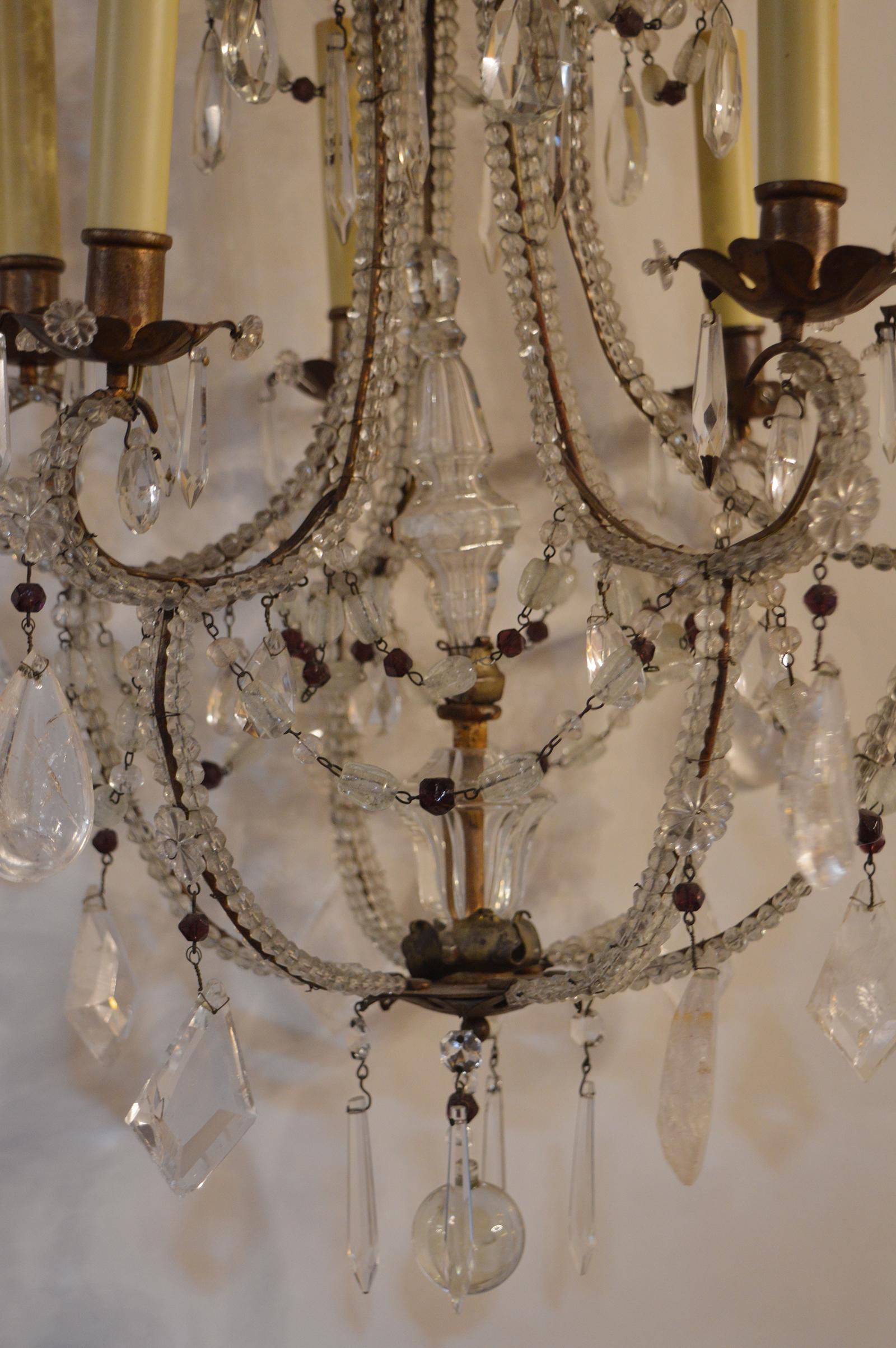 Small Italian Chandelier with Rock Crystal For Sale 1