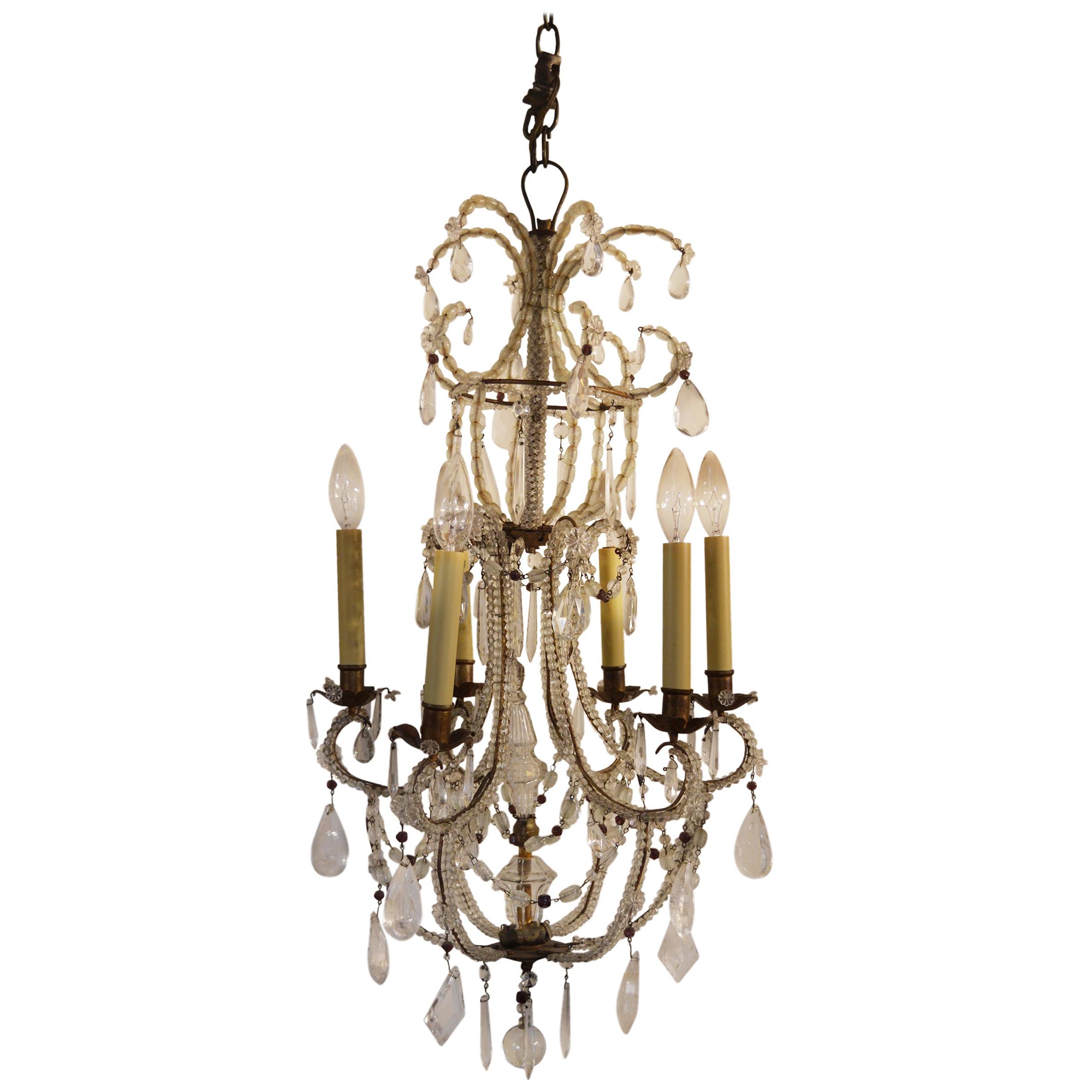 Small Italian Chandelier with Rock Crystal For Sale