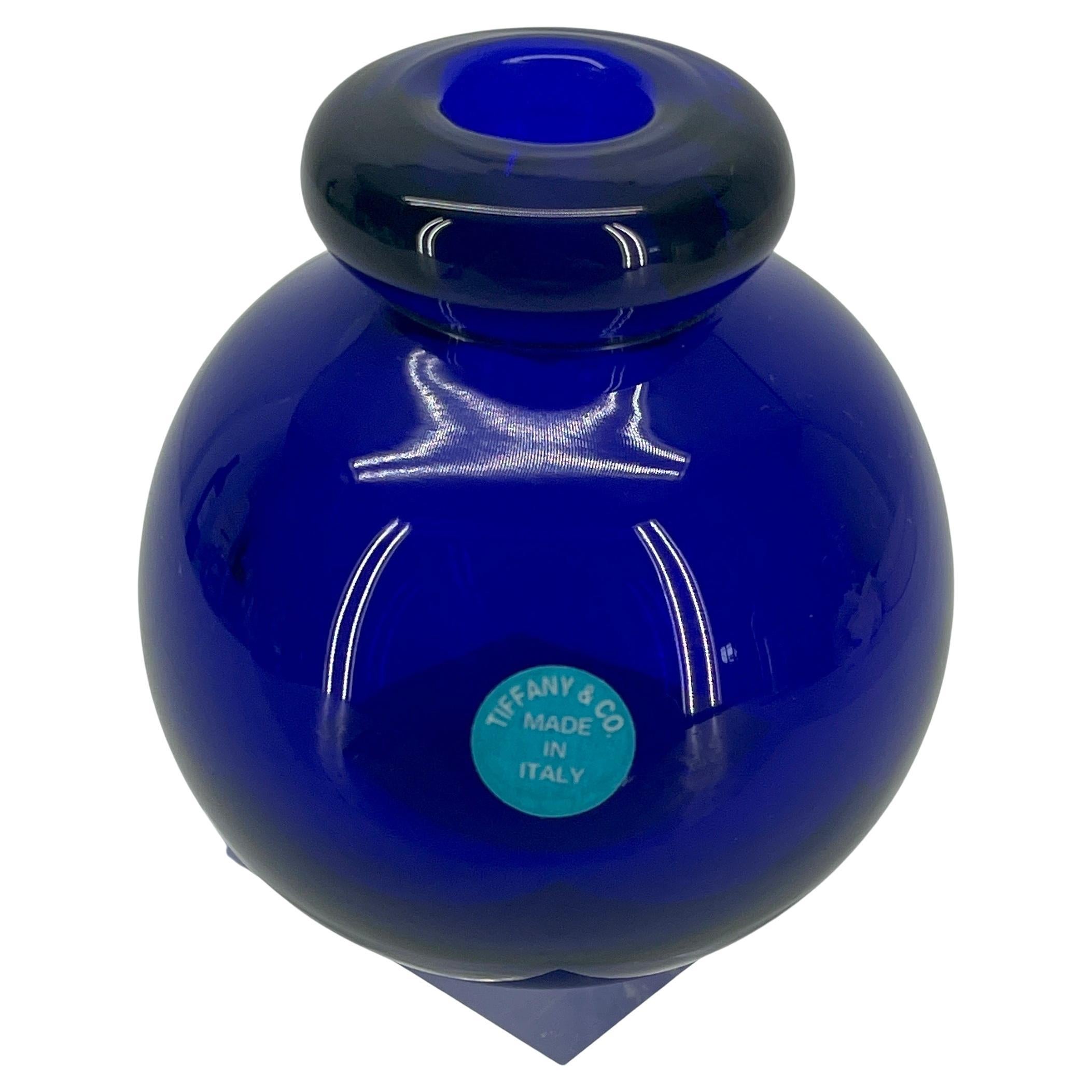 Mid-Century Modern Small Italian Cobalt Blue Vase by Seguso Murano for Tiffany