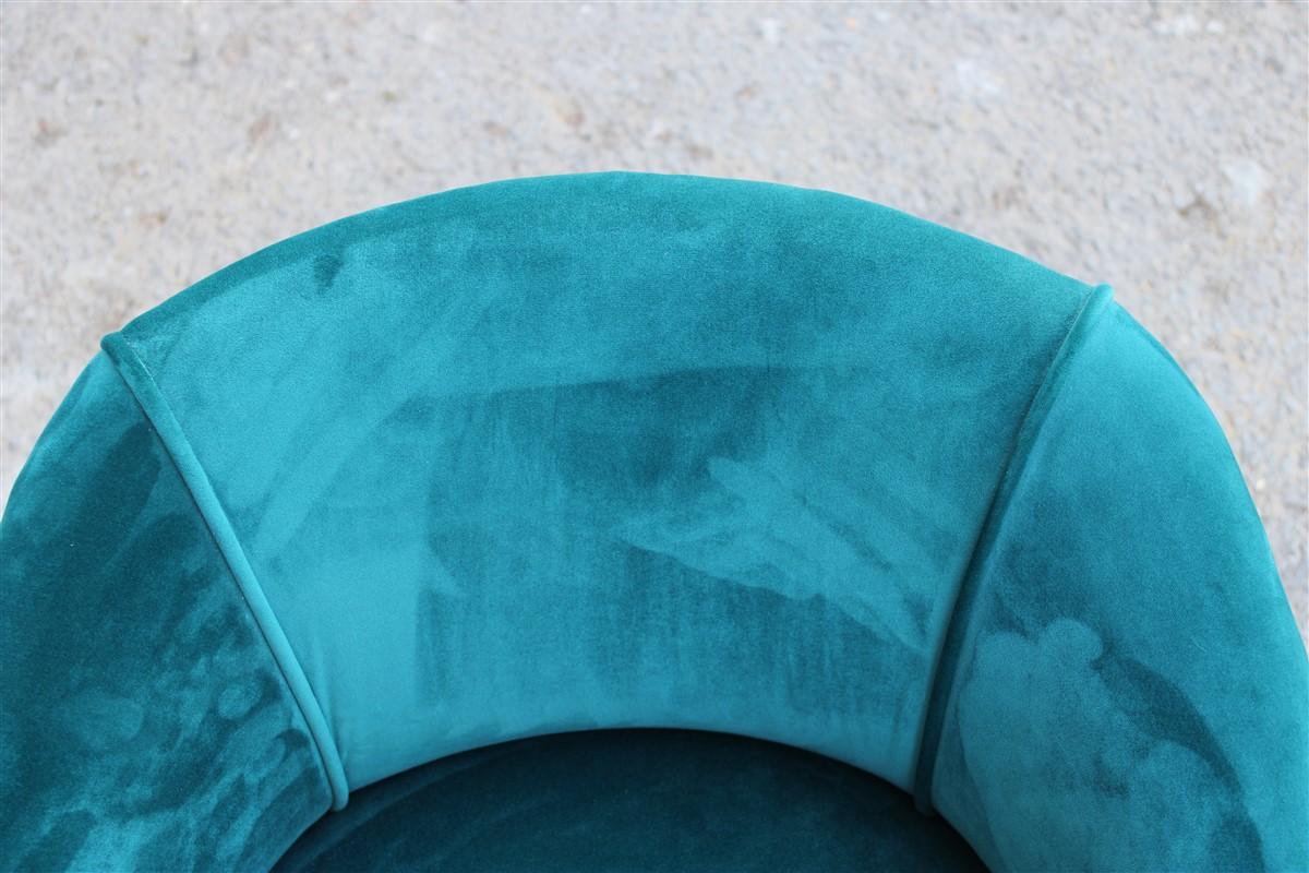 Small Italian Cockpit Armchairs Green Velvet Mid-Century Cherry Feet 1950s 6