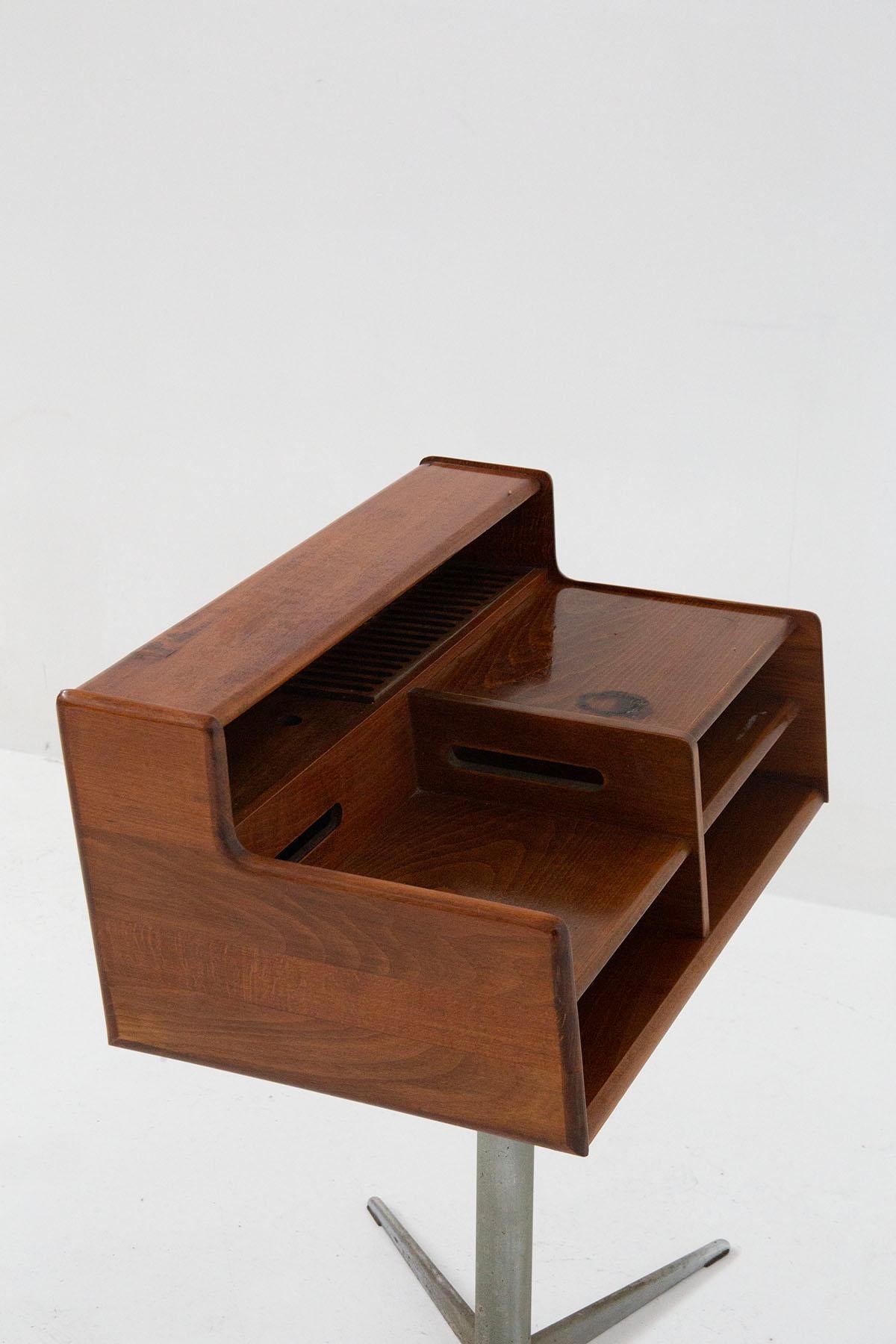 Mid-20th Century Small Italian Desk Manufactured by Fimsa in Wood and Metal, Label