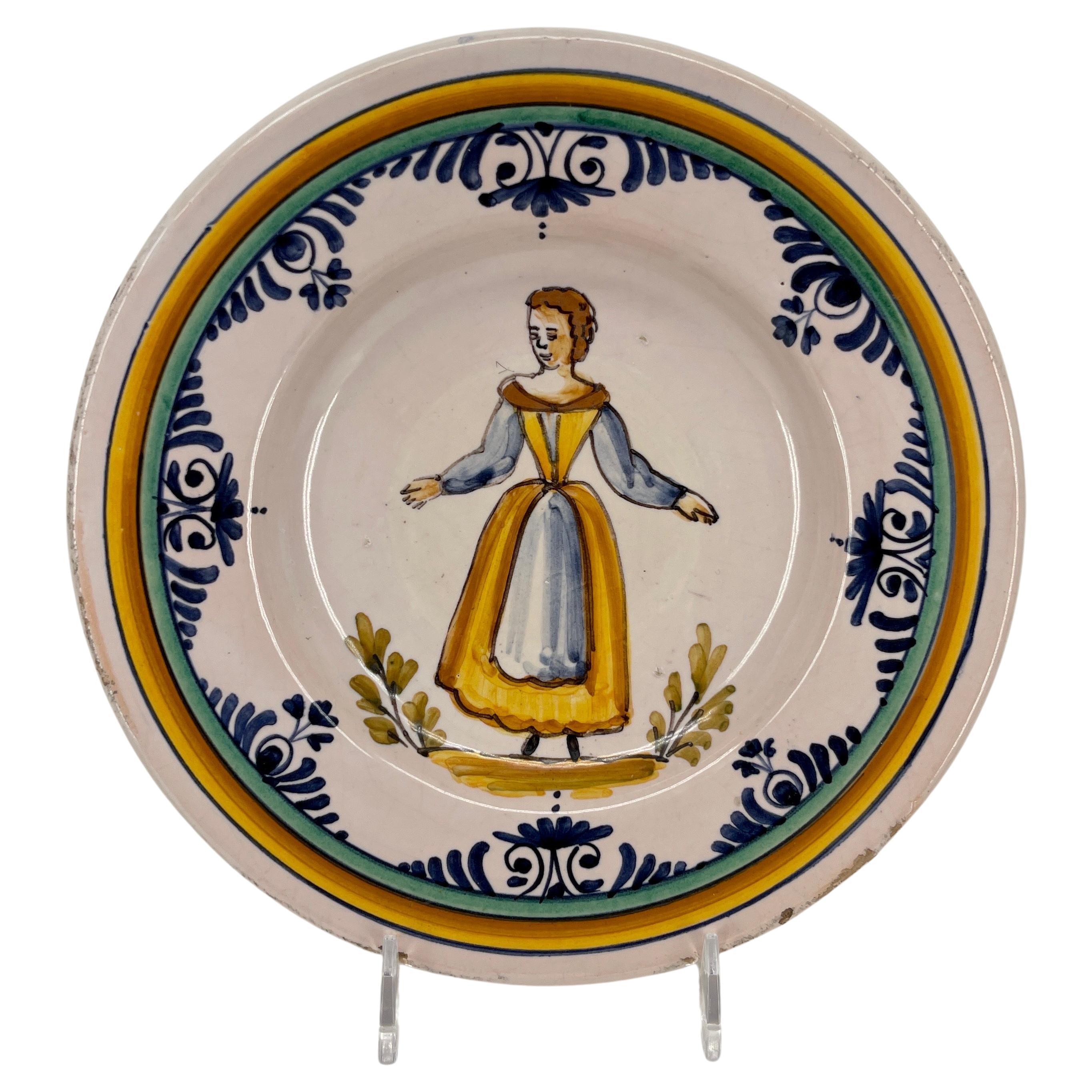 Folk Art Small Italian Faience Dish Of a Lady, Circa 1920's For Sale