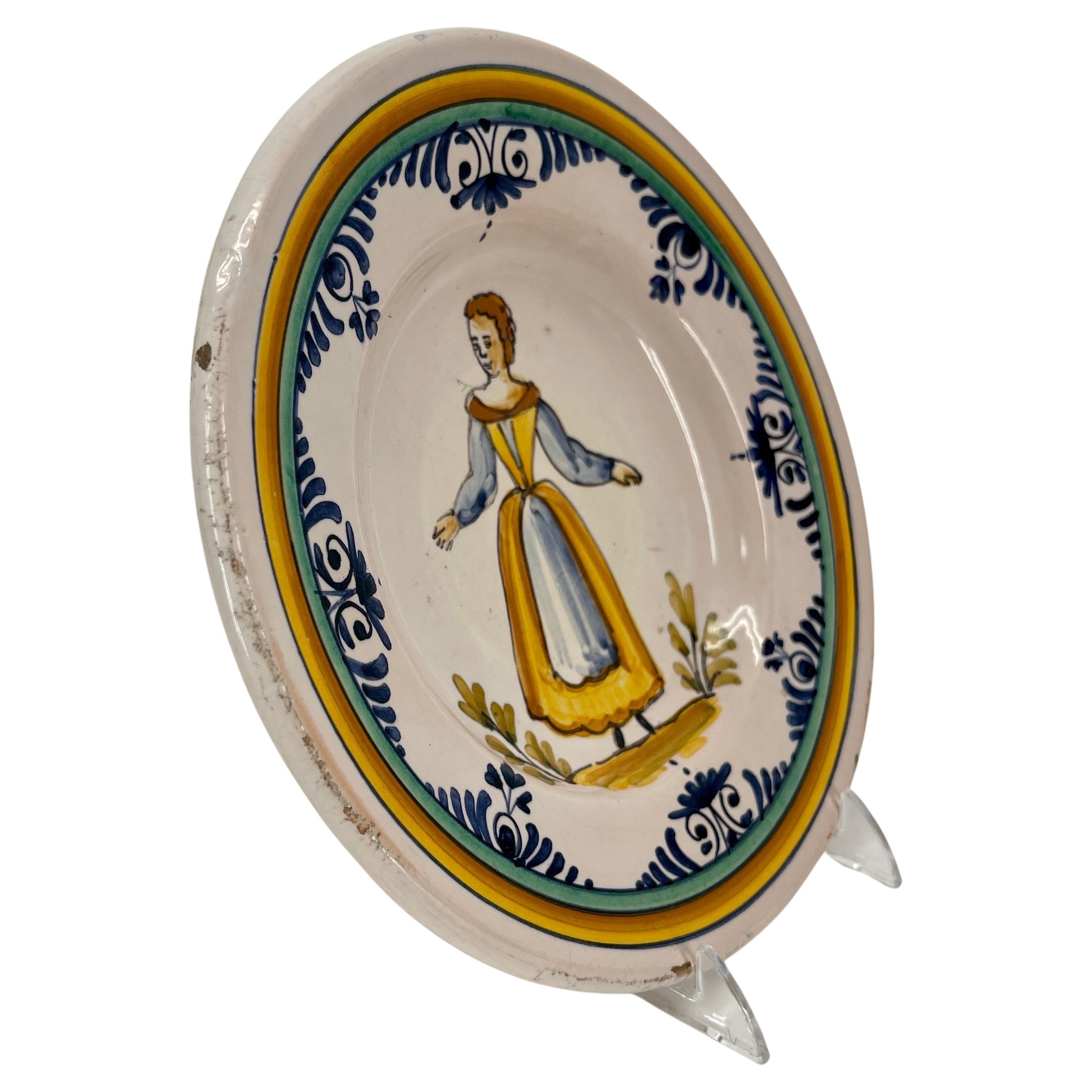 Hand-Crafted Small Italian Faience Dish Of a Lady, Circa 1920's For Sale