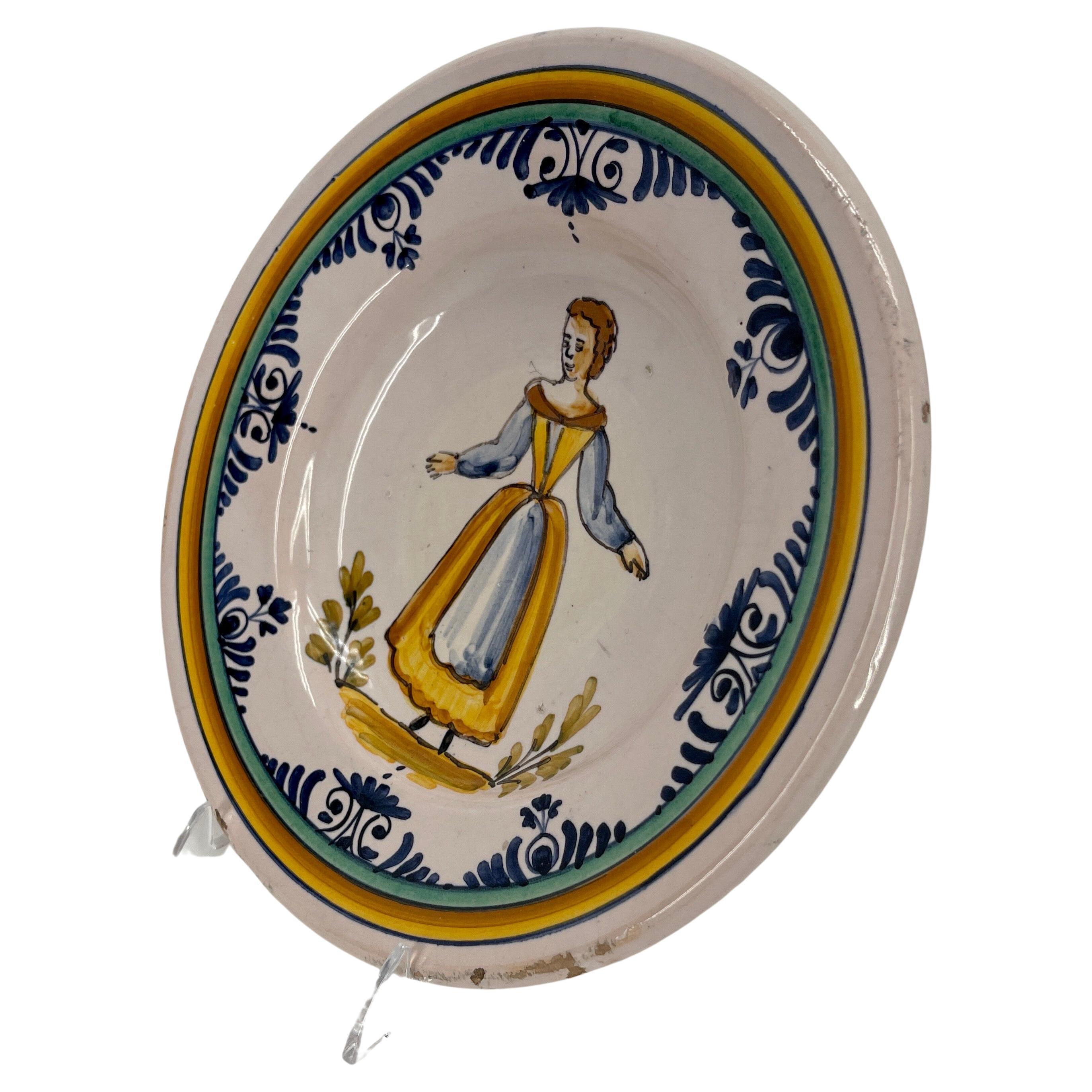 20th Century Small Italian Faience Dish Of a Lady, Circa 1920's For Sale