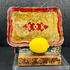 Small Italian Florentine Gilt Wood Red Gold Rectangular Tray