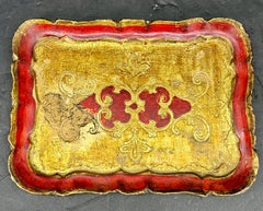 Small Italian Florentine Gilt Wood Red Gold Rectangular Tray