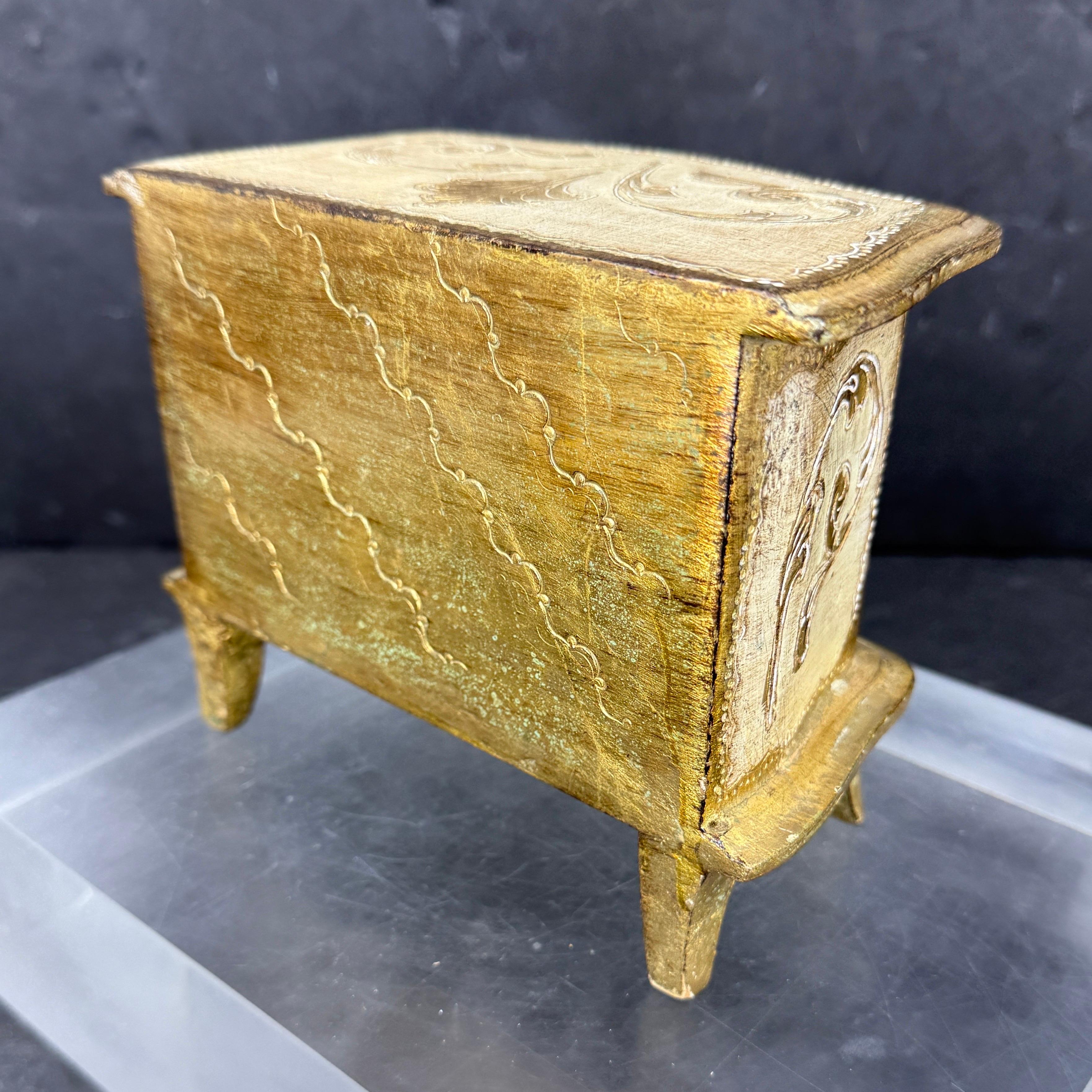 Small Italian Florentine Jewelry Miniature Chest of Drawers For Sale 4