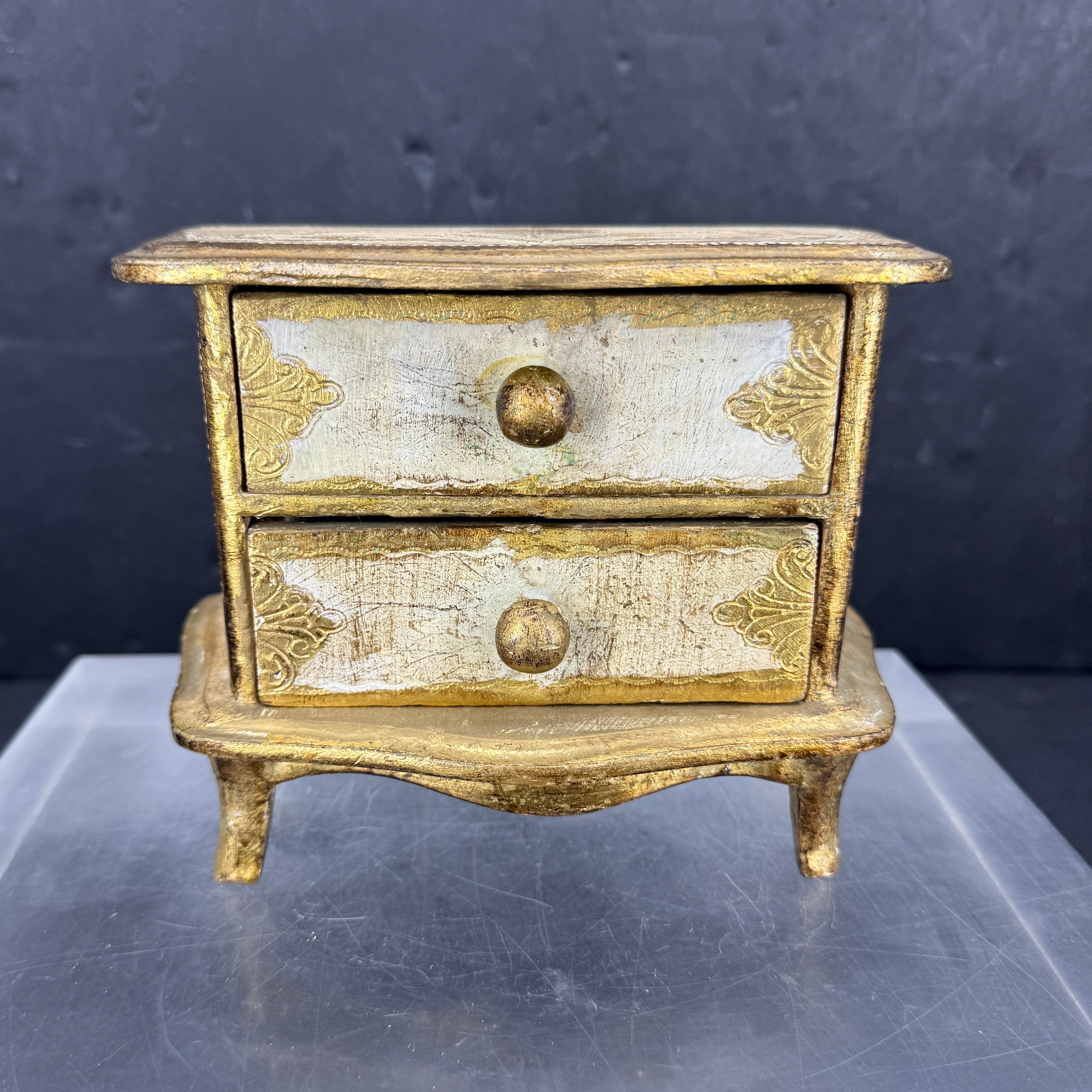 Mid-Century Modern Small Italian Florentine Jewelry Miniature Chest of Drawers For Sale