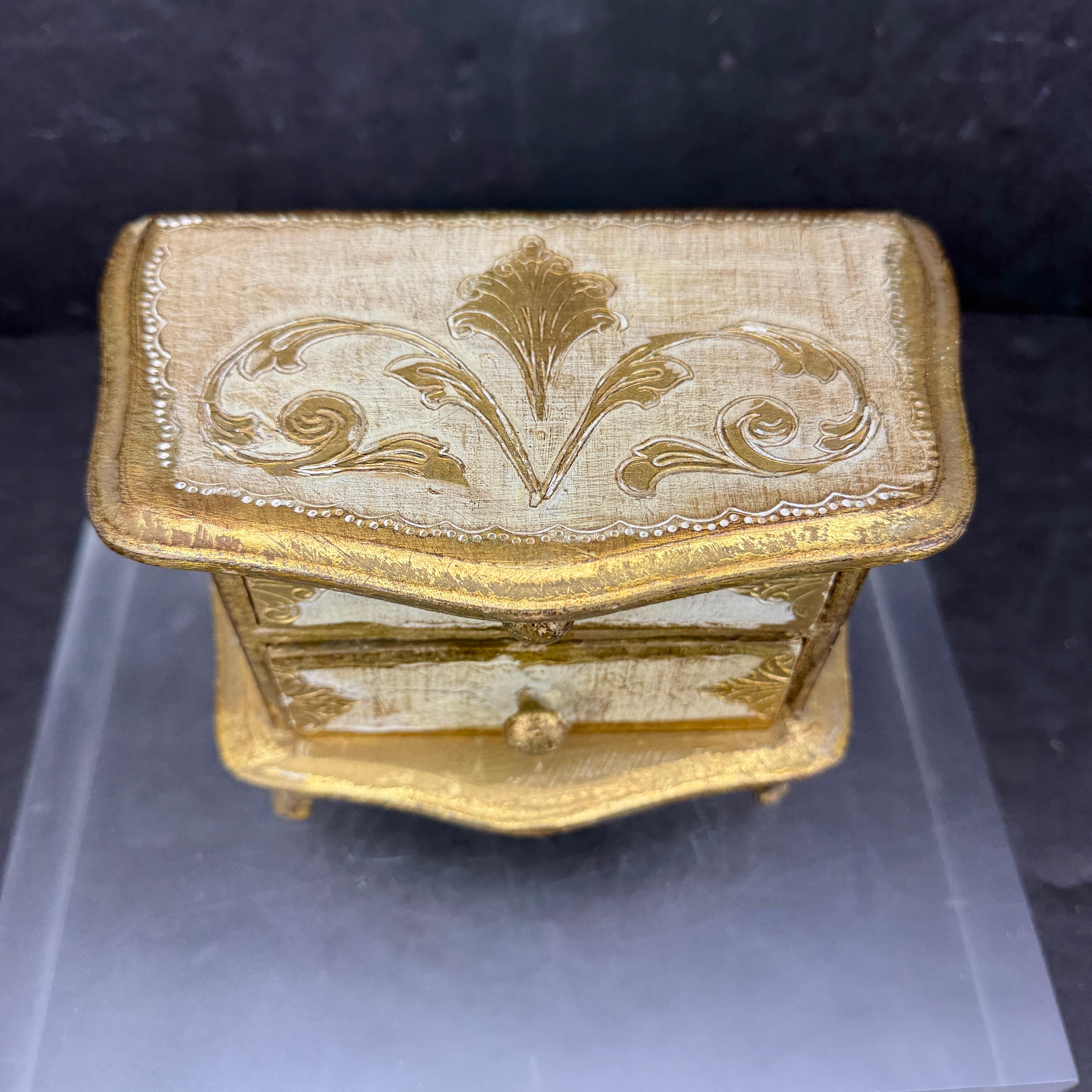 Hand-Crafted Small Italian Florentine Jewelry Miniature Chest of Drawers For Sale
