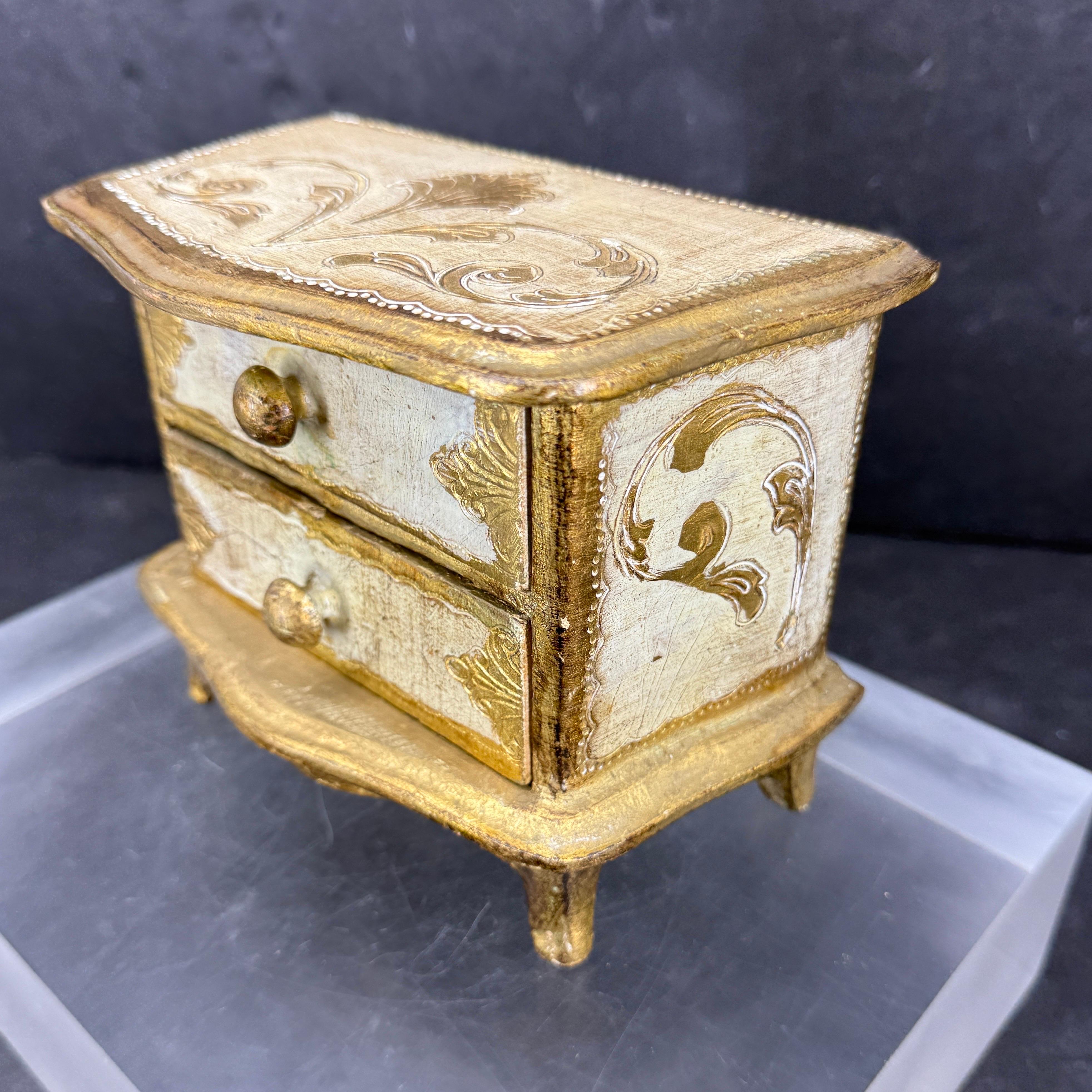 20th Century Small Italian Florentine Jewelry Miniature Chest of Drawers For Sale
