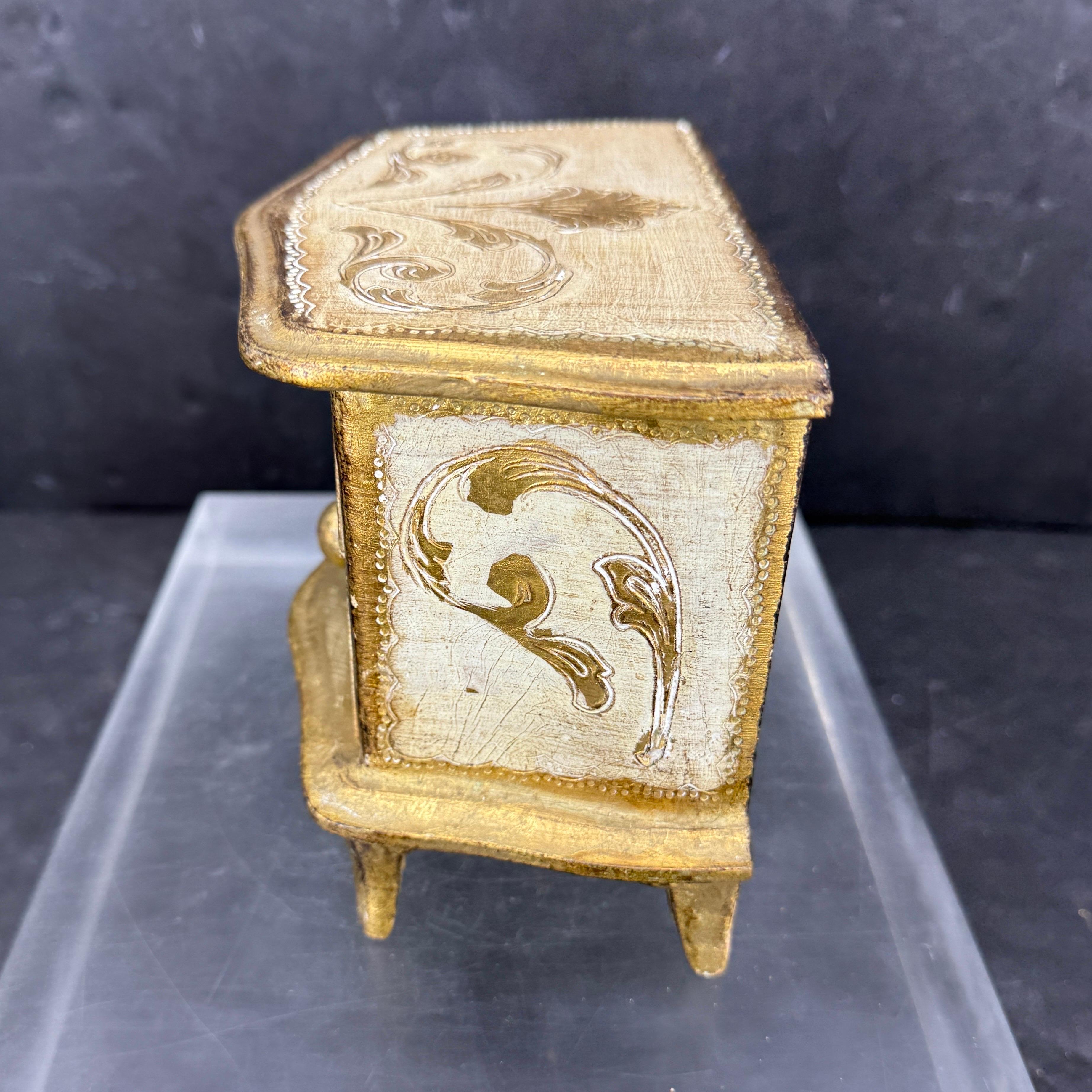 Giltwood Small Italian Florentine Jewelry Miniature Chest of Drawers For Sale