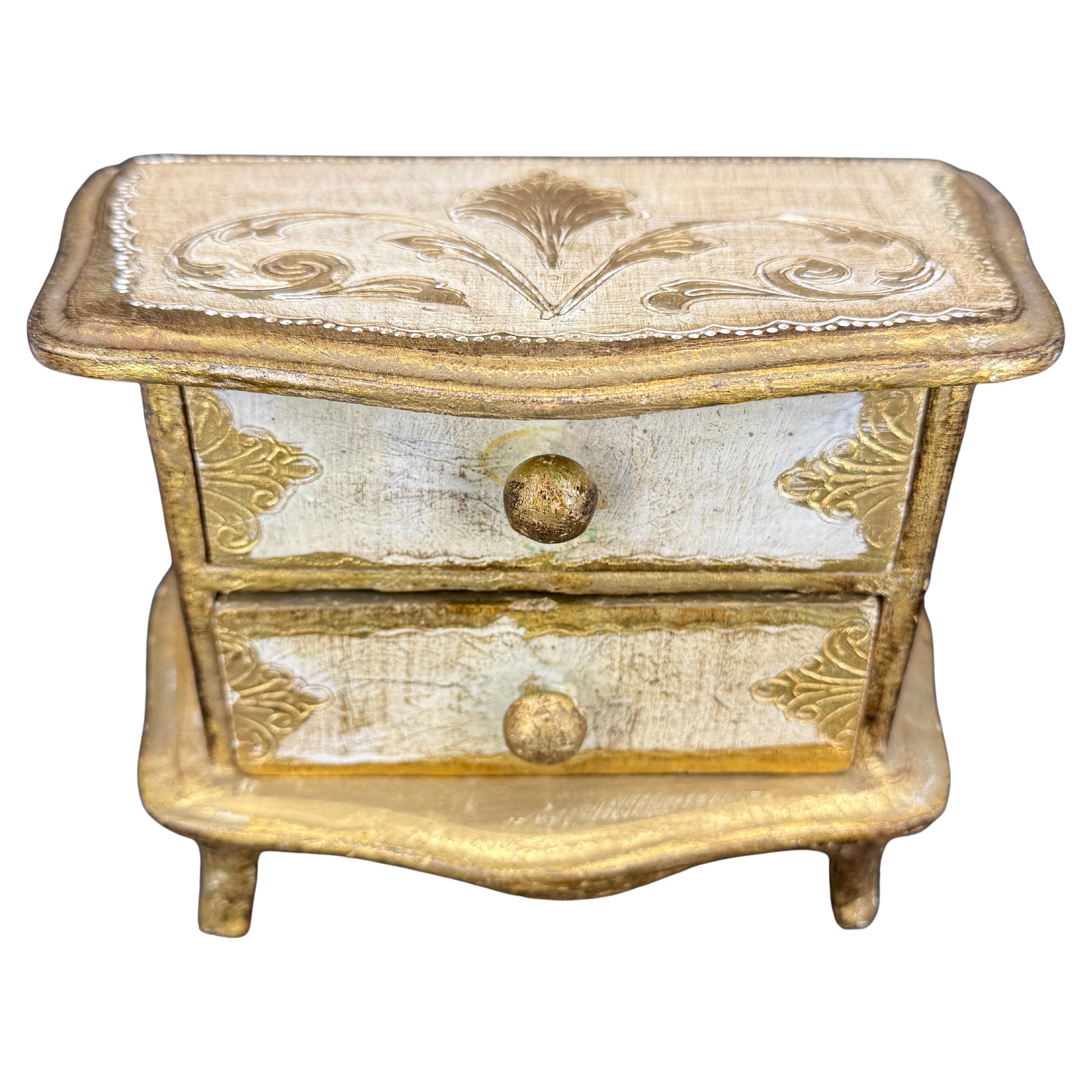 Small Italian Florentine Jewelry Miniature Chest of Drawers For Sale