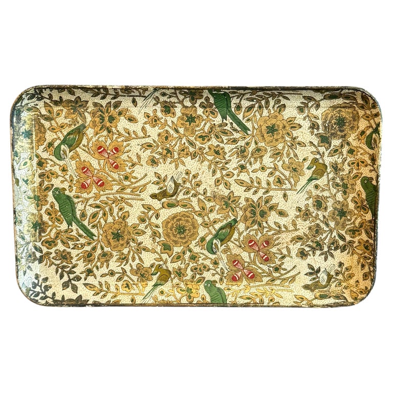 Small Italian Florentine Wood Painted Vanity Trinket Tray, Birds and Gold Leaves