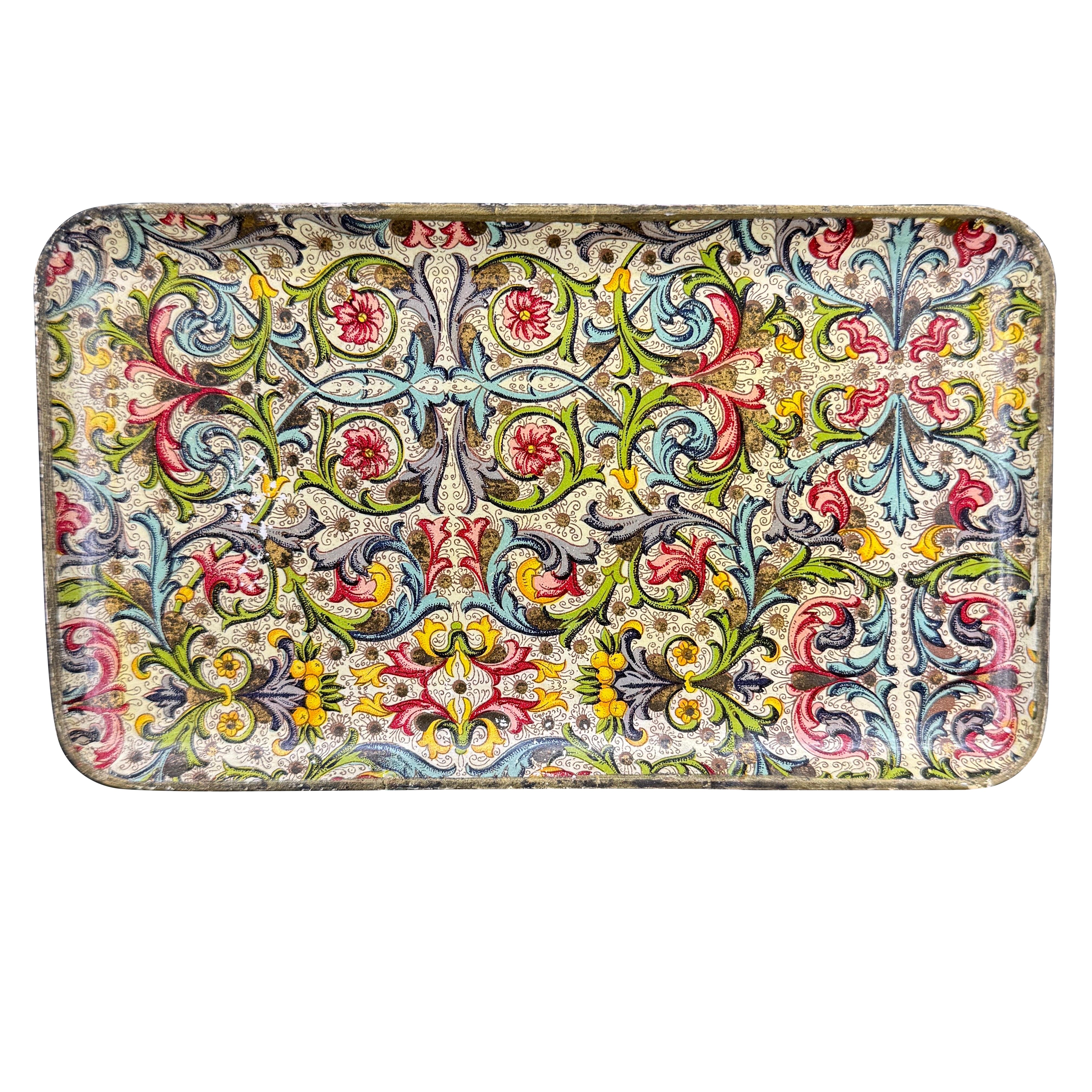 Small Italian Florentine Wood Painted Vanity Trinket Tray For Sale