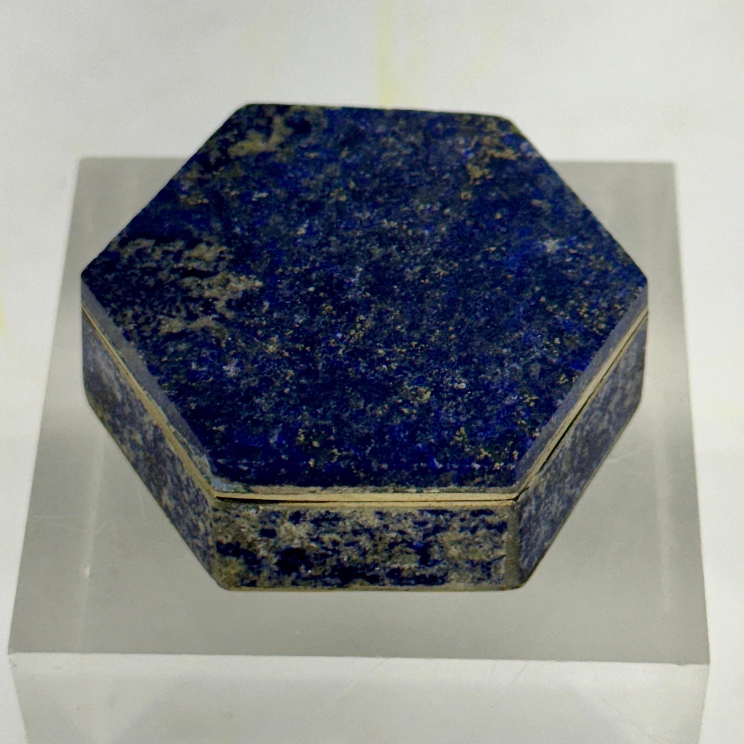 Small Italian Hexagon Blue Lapis Lazuli Pill Trinket Box  4