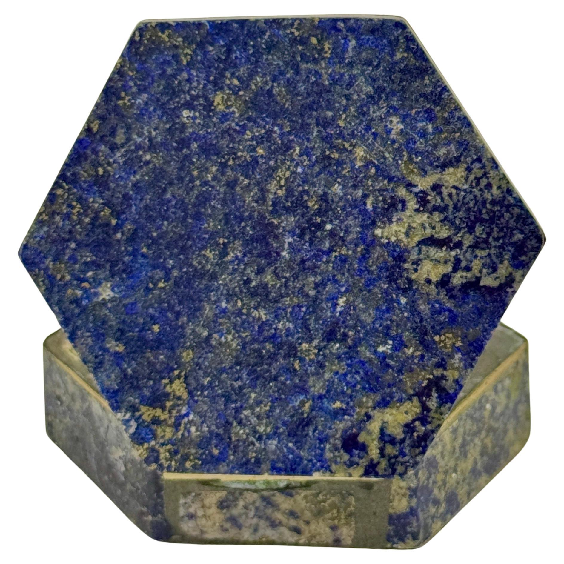 Hexagon Mini Lapis Lazuli Pill Box, Italy 1950's

Charming hinged trinket box for display or functional for jewelry. Wonderful piece to add to existing collection or start a new one. 