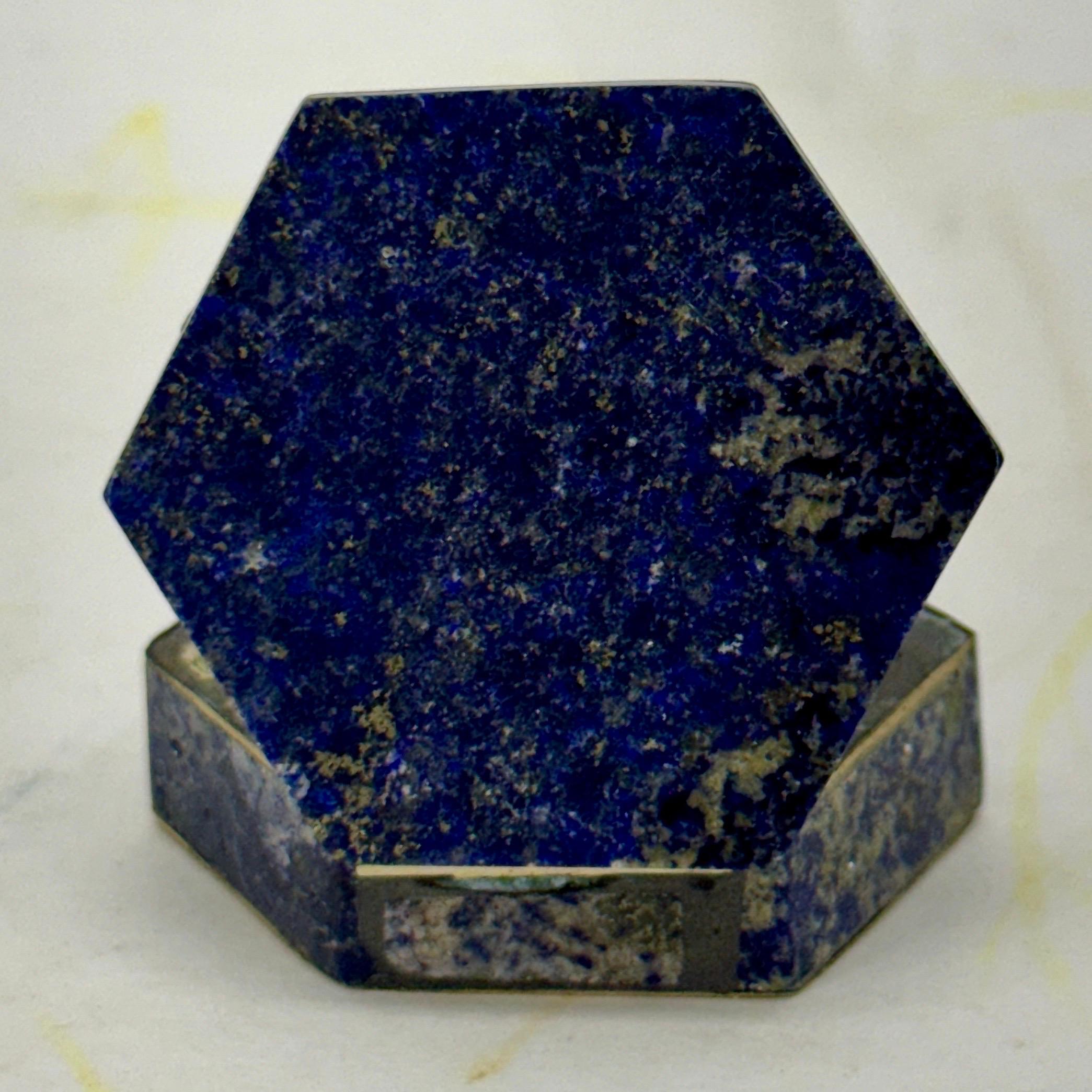 20th Century Small Italian Hexagon Blue Lapis Lazuli Pill Trinket Box 