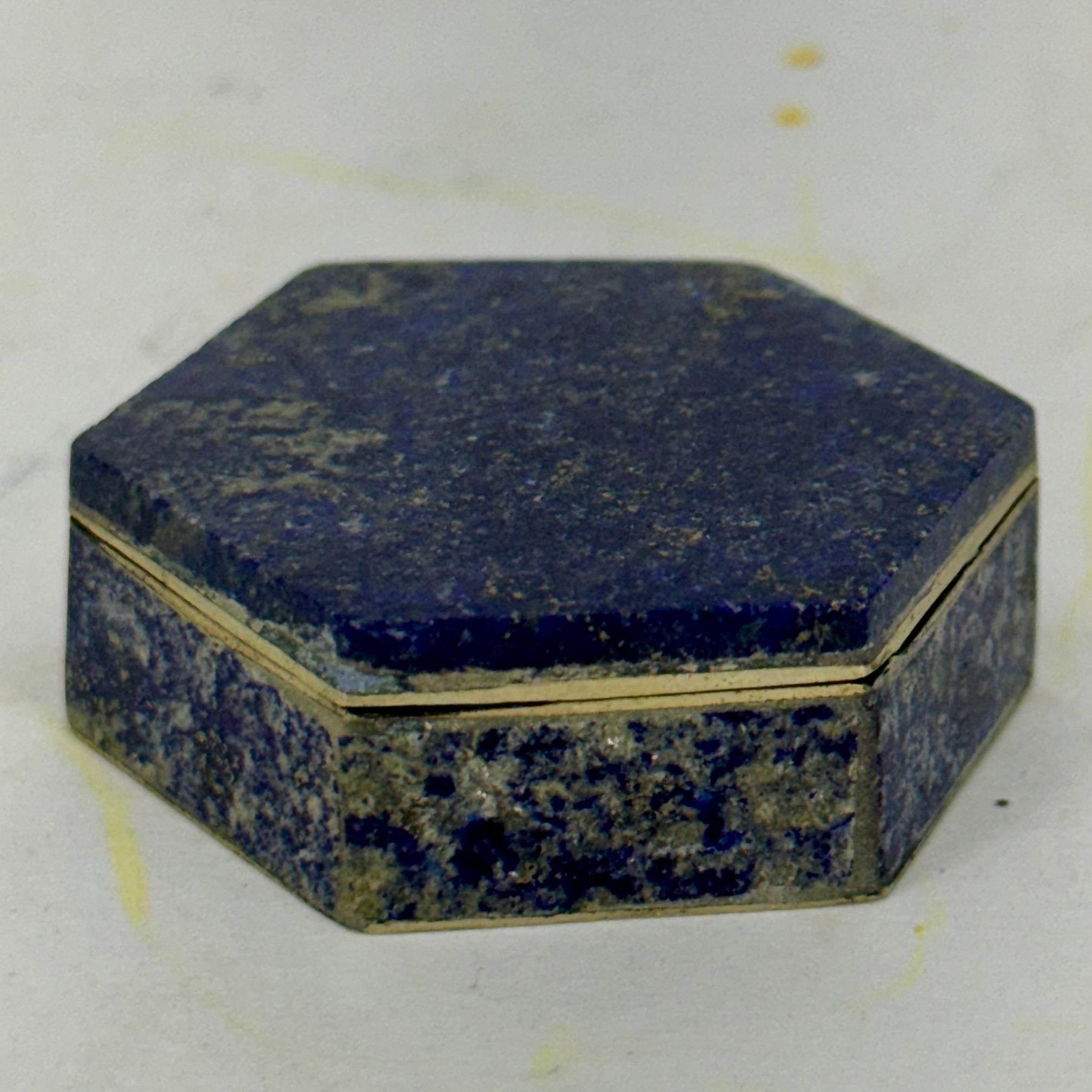 Small Italian Hexagon Blue Lapis Lazuli Pill Trinket Box  2