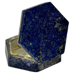 Retro Small Italian Hexagon Blue Lapis Lazuli Pill Trinket Box 