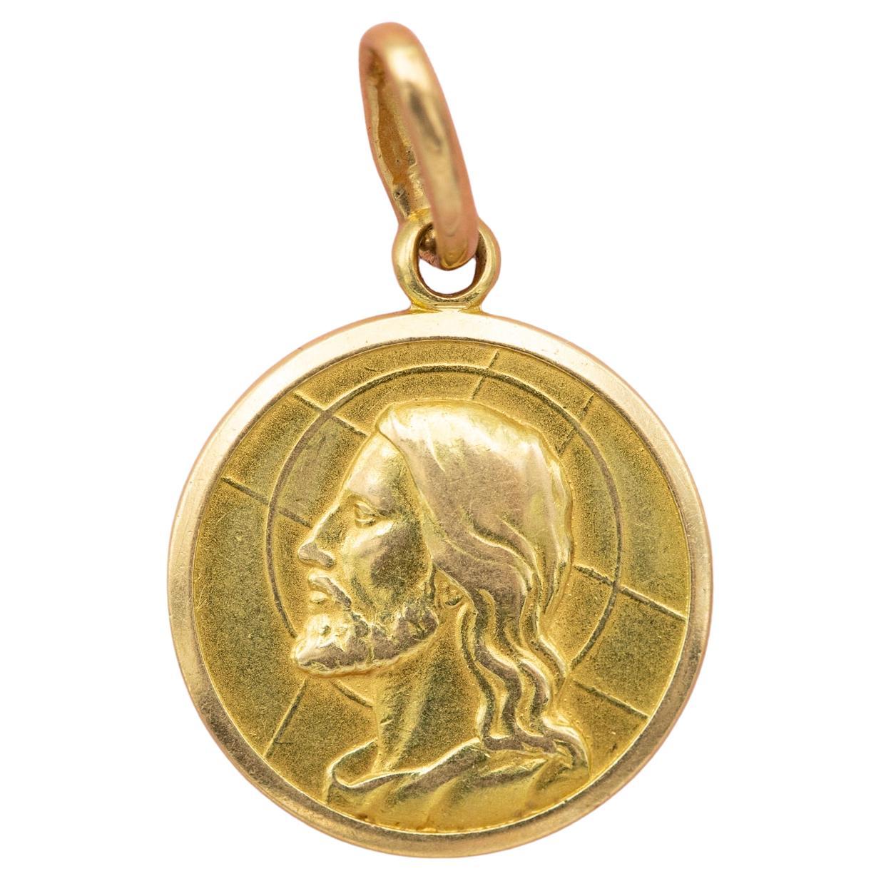pequeño colgante italiano medalla de Jesús - amuleto de Navidad de oro amarillo macizo de 18 quilates