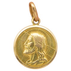 pequeño colgante italiano medalla de Jesús - amuleto de Navidad de oro amarillo macizo de 18 quilates