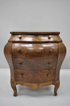 Small Italian Jewelry Chest Burl Olive Wood French Louis XV Style Bombe Commode