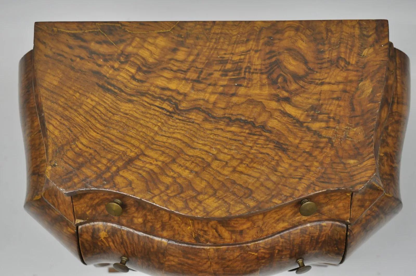 20th Century Small Italian Jewelry Chest Burl Olive Wood French Louis XV Style Bombe Commode For Sale