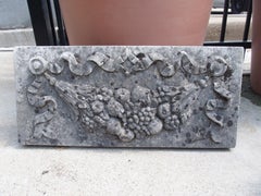 Small Italian Limestone Bas Relief Panel Depicting Garlands of Fruit, Ribbons