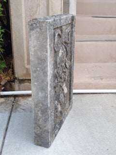 Small Italian Limestone Bas Relief Plaque, Crinkled Ribbon and Fruit Carvings