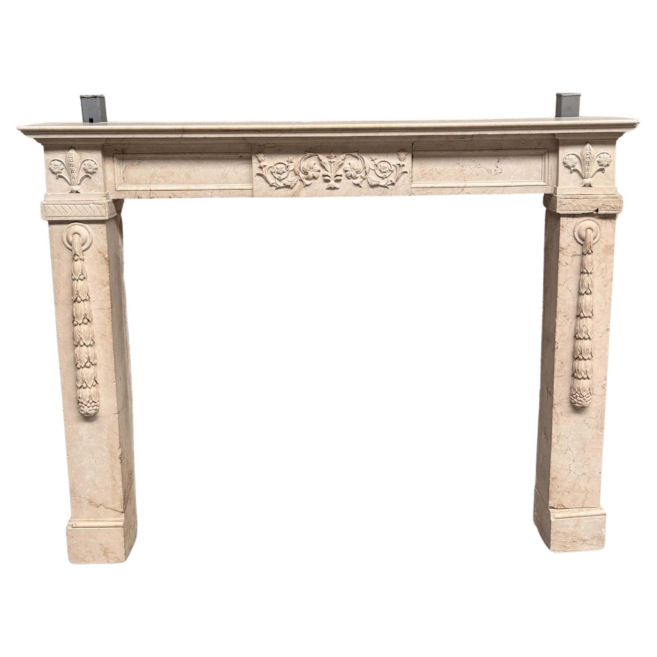 Small Italian Limestone Fireplace Mantel