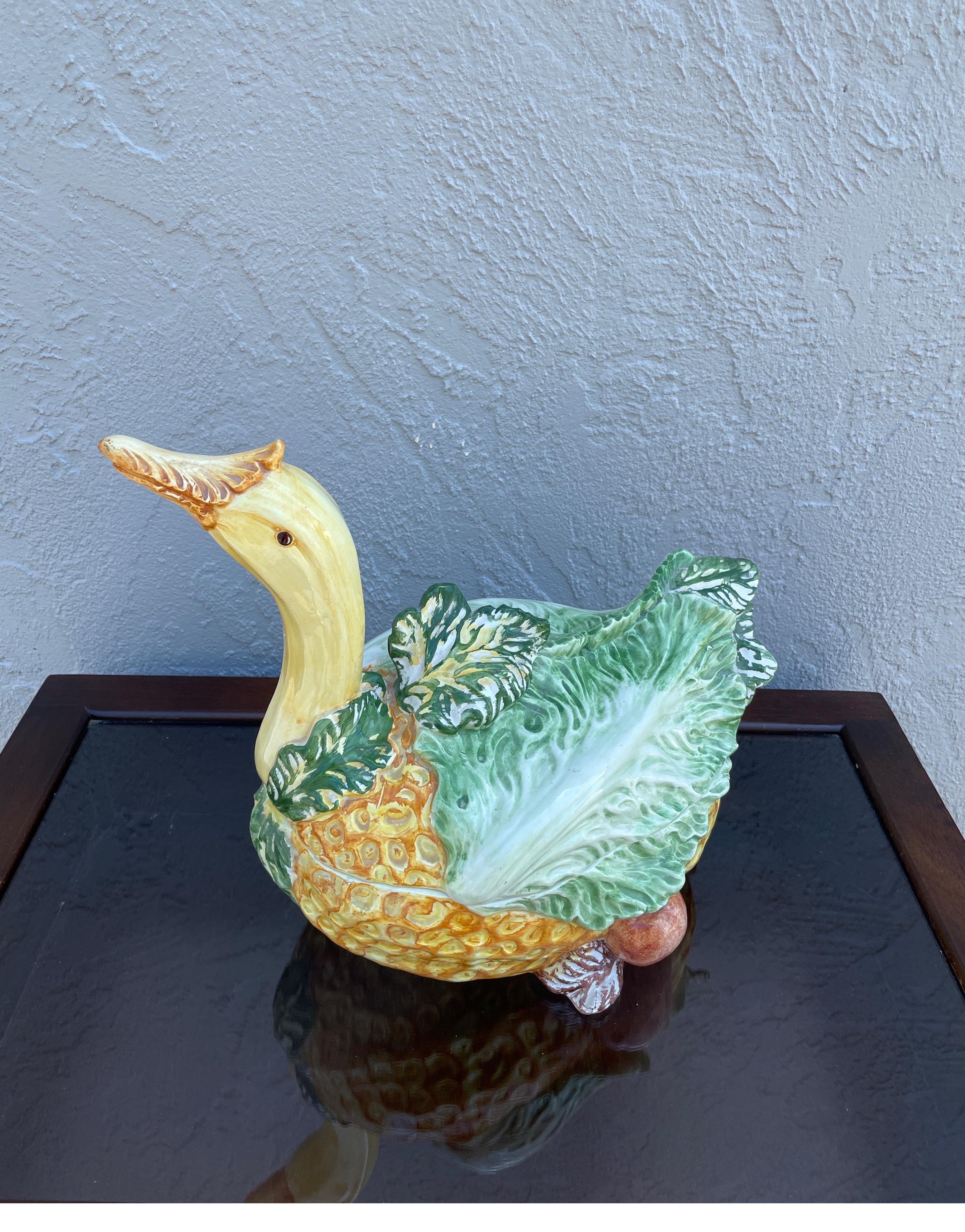 Botanical Italian goose tureen crafted out of porcelain vegetables.