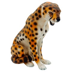 Petite sculpture de guépard en céramique italienne moderne du milieu du siècle dernier, finition mate