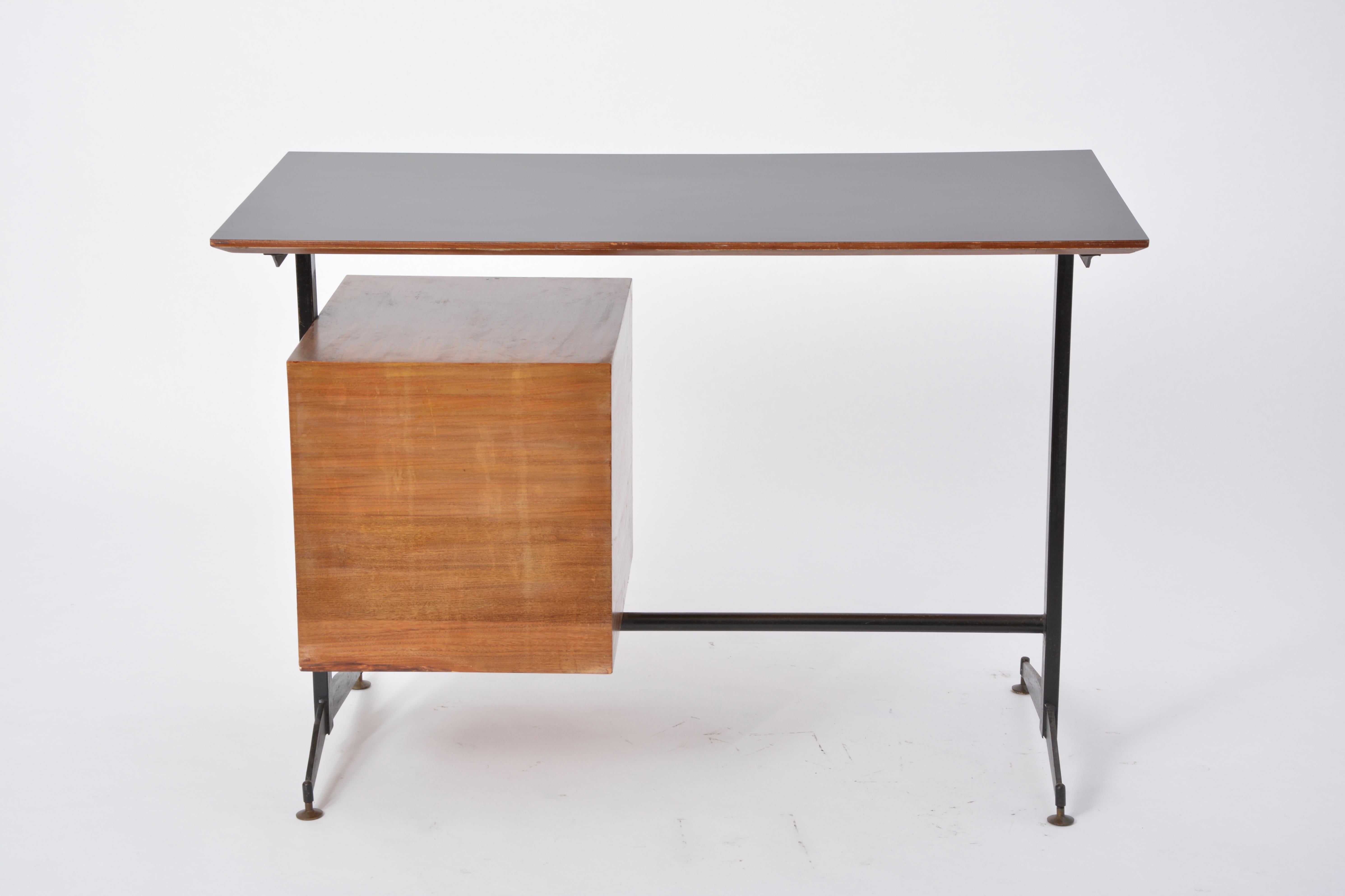 Formica Small Italian Midcentury Desk with Black and Yellow Drawers