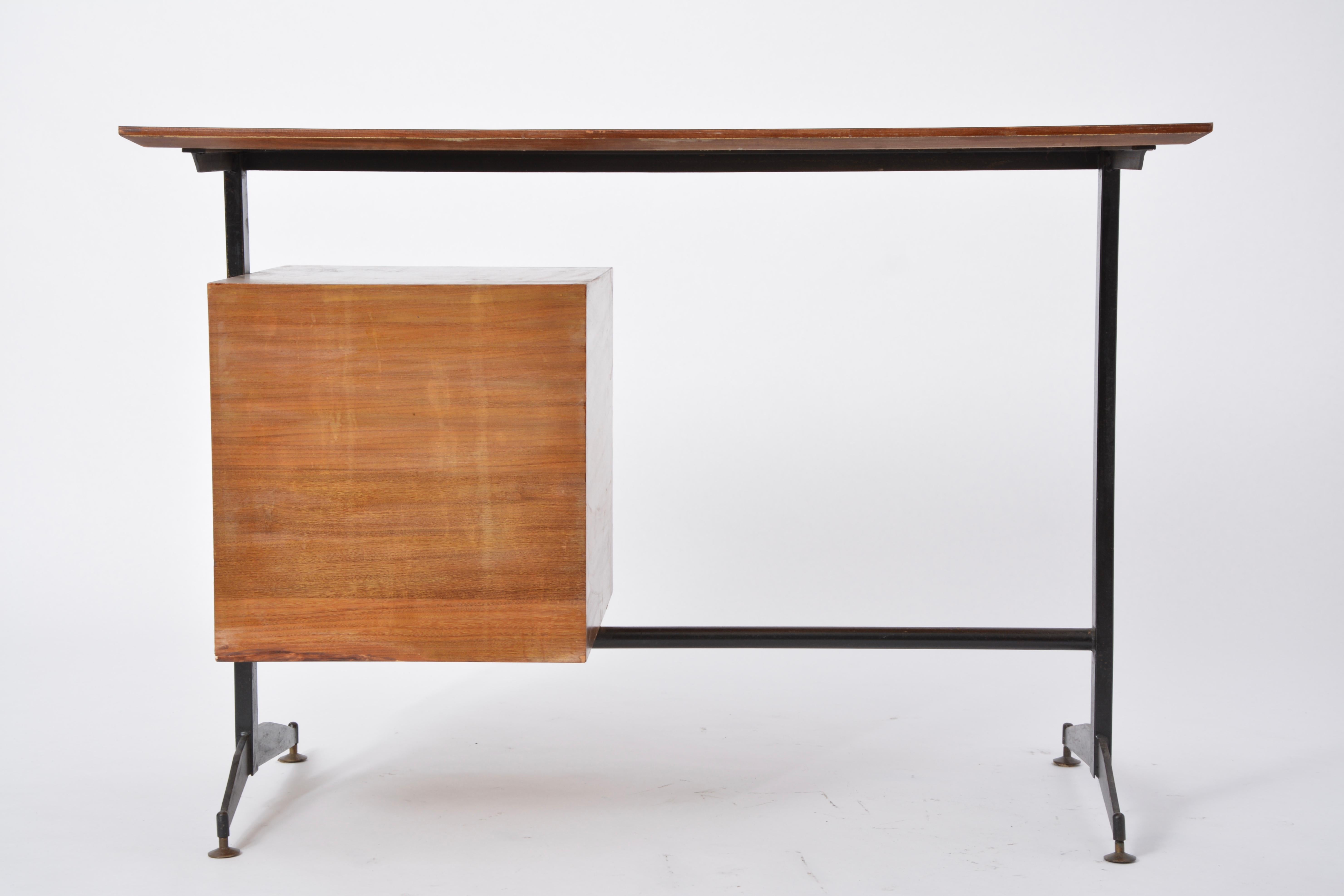 Small Italian Midcentury Desk with Black and Yellow Drawers 1